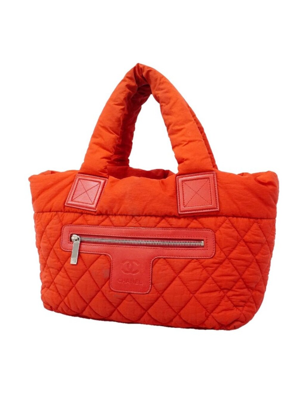 Chanel Tote Coco Cocoon Nylon Red Silver